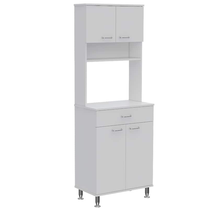TUHOME Della 60 Kitchen Pantry with Drawer, 2 Cabinets, and Metal Legs - N/A - White
