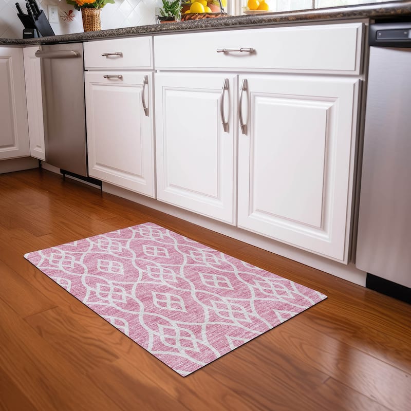 Premium Washable Super Soft Transitional Scroll Mayfield Rug - Pink - 1'8" x 2'6"