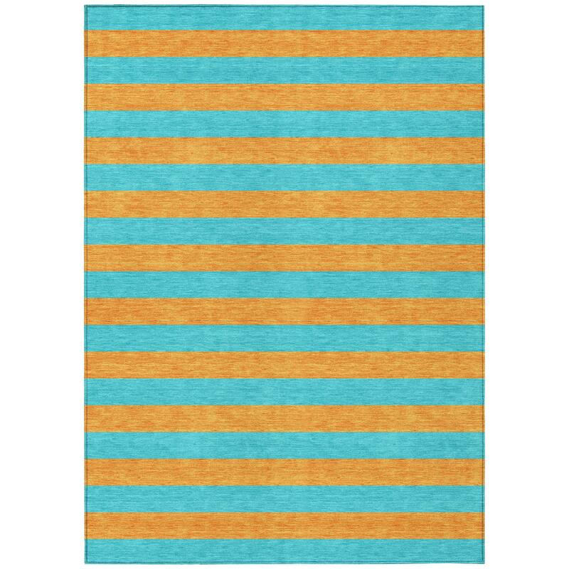 Machine Washable Indoor/ Outdoor Cabana Stripe Chantille Rug