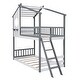 preview thumbnail 16 of 21, Twin over Twin Size Solid Wood Bunk Bed Wood Bed with Roof, Window, Ladder