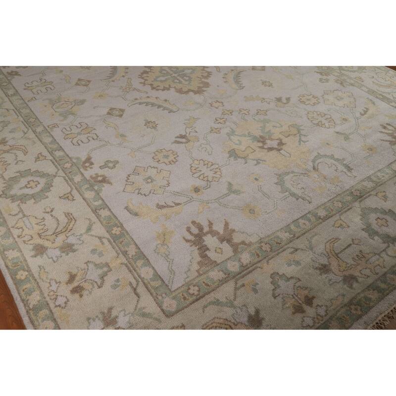 All-Over Floral Oushak Oriental Area Rug Hand-Knotted Wool Carpet - 9'1"x 12'1"