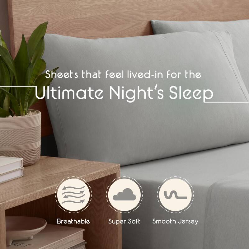 Vellux Solid Jersey Knit Sheet Set - Cotton Blend, Deep Pocket, Ultra Soft