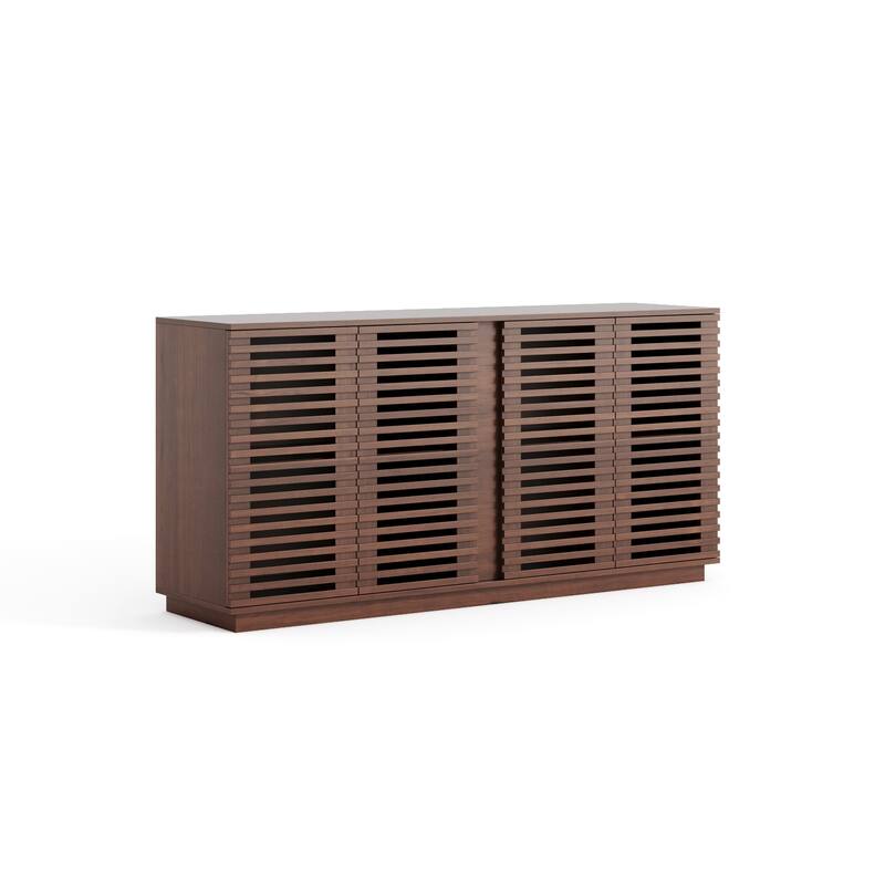 Large Storage Cabinet Buffet Sideboard with Solid Wood Slatted Doors, Cupboard Console Table for Living Room Entryway