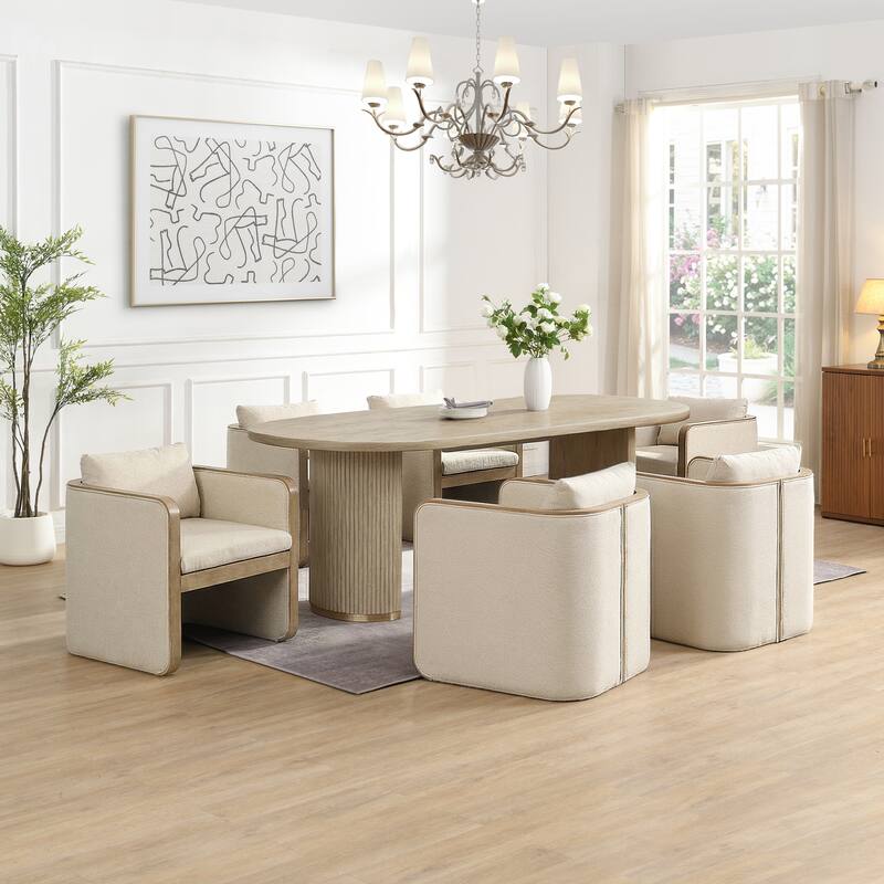 Christopher Knight Home - Modern Upholstered Dining Set with Fabric Chairs - Beige,Natural Ash