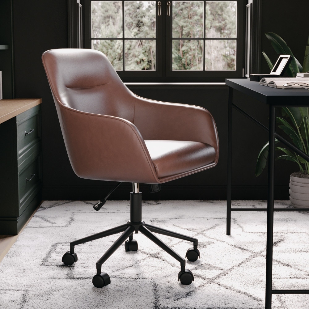 Martha Stewart Rayna Upholstered Swivel Office Chair with Metal Frame