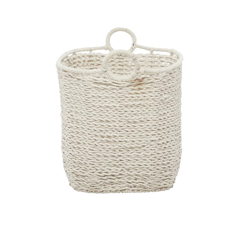 CosmoLiving by Cosmopolitan Cotton Fabric Handmade Storage Basket with Handles - White, Gray, Multi Colored