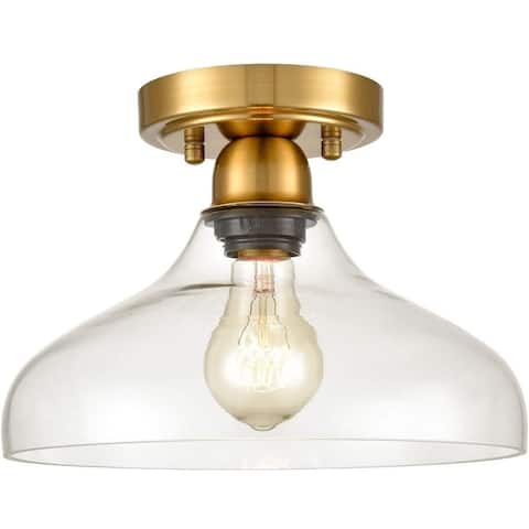 Industrial Semi Flush Ceiling Light Glass close to ceiling light fixture with brass finish - N/A