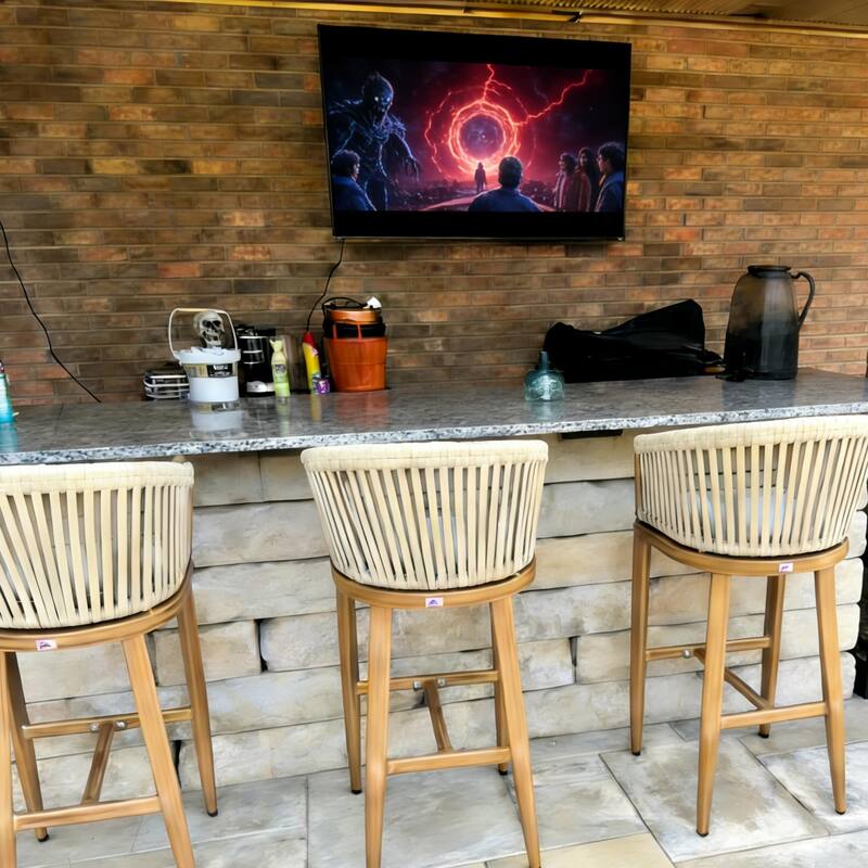 PURPLE LEAF Outdoor Counter Height Bar Stools Set of 4 Patio Aluminum Barstools with Back and Cushions