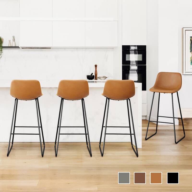 LUE BONA Modern Faux Leather Metal Frame Counter Height Bar Stools (Set of 4)