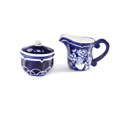 Euro Ceramica Blue Garden Breakfast Set (Sugar and Creamer) - 3.9 x 3.9 x 3.8 Sugar; 6.3 x 3.5 x 4 Creamer