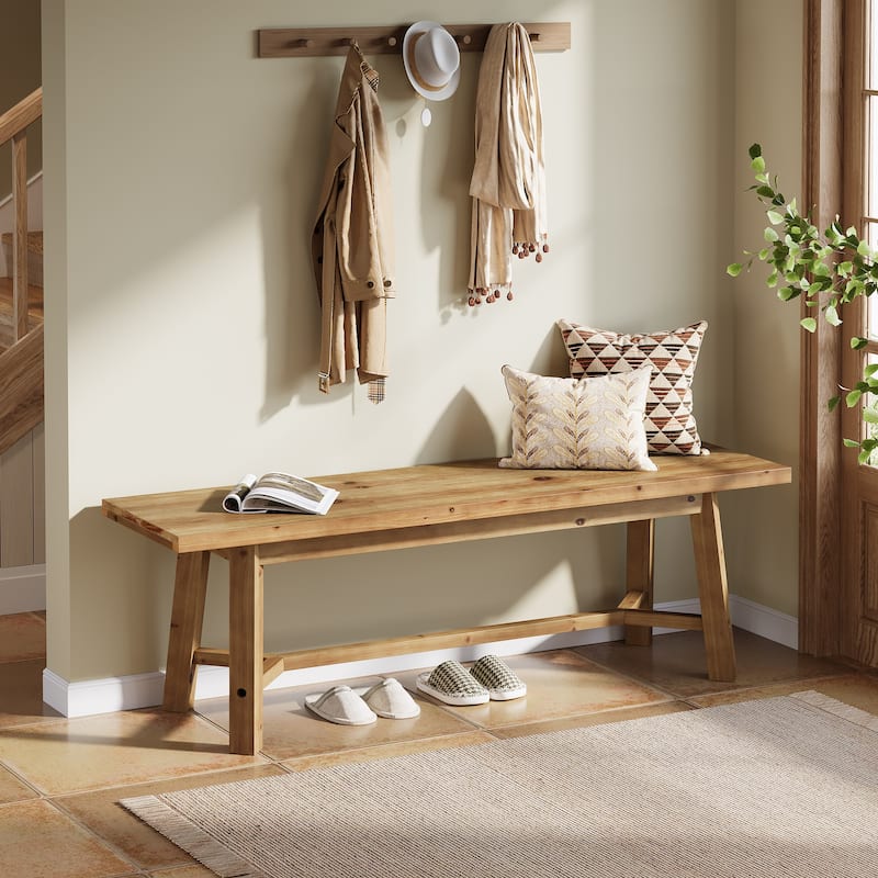 55" Solid Wood Shoe Bench for Entryway