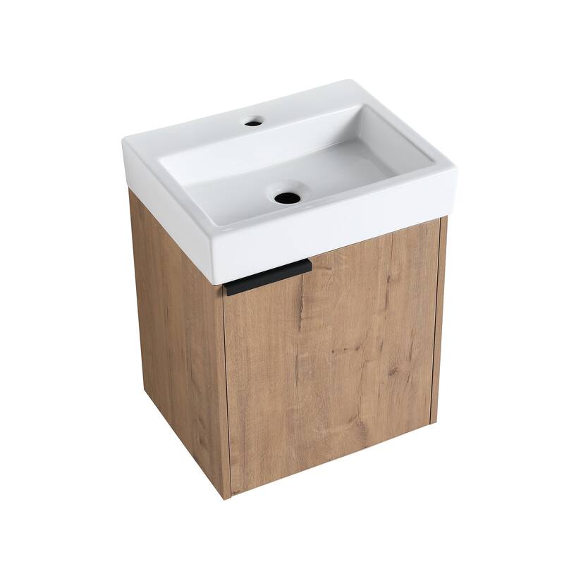 Wall-Mounted Bathroom Vanity with Ceramic Top and Basin