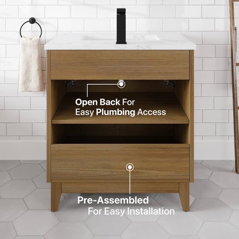 Eviva Graham 30"W Oak Bath Vanity with Arabescato Engineered Stone Top