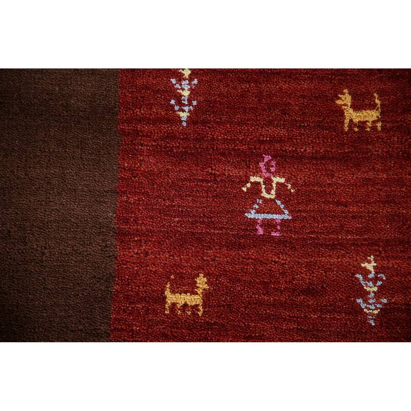 Brown Gabbeh Indian Area Rug Hand-Knotted Wool Carpet - 8'2"x 9'8"