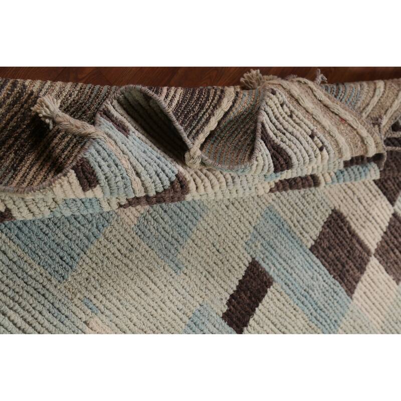All-Over Abstract Moroccan Modern Area Rug Hand-Knotted Wool Carpet - 9'0"x 12'6"