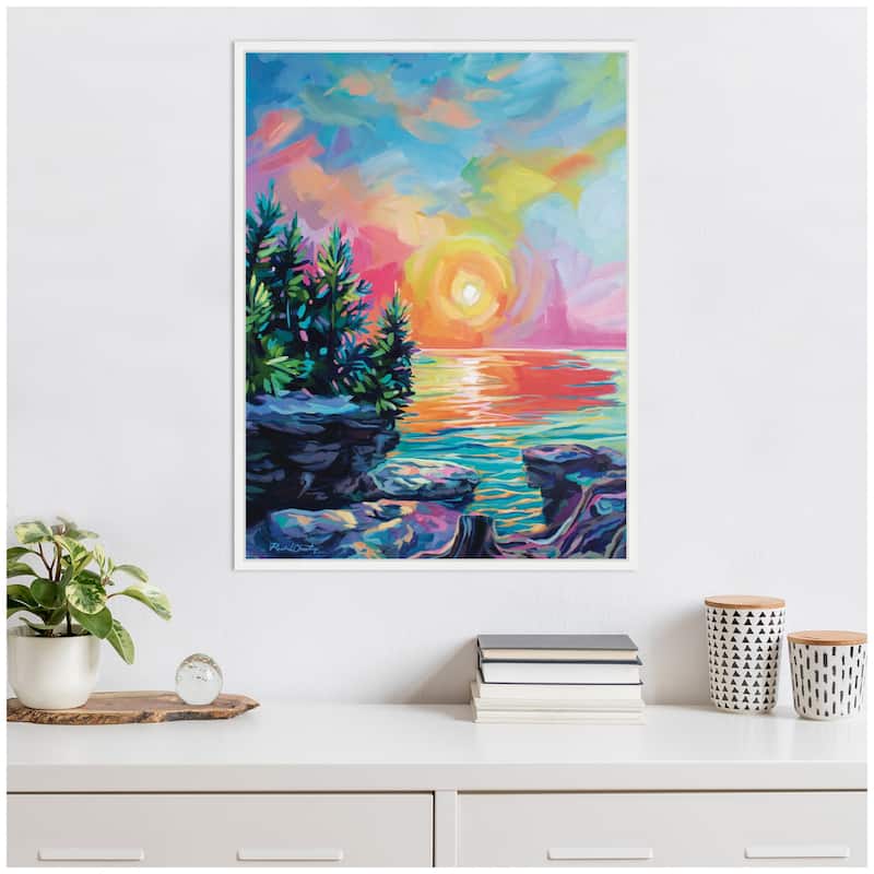 Kate and Laurel Sylvie Tangerine Sunrise Framed Canvas by Rachel Christopoulos