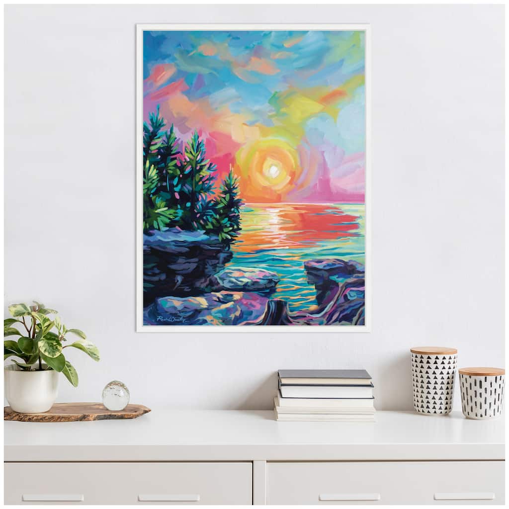 Kate and Laurel Sylvie Tangerine Sunrise Framed Canvas by Rachel Christopoulos