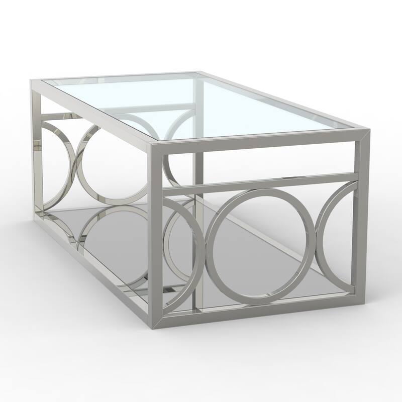 47.3" Contemporary Chrome Metal Tempered Glass Top Coffee Table