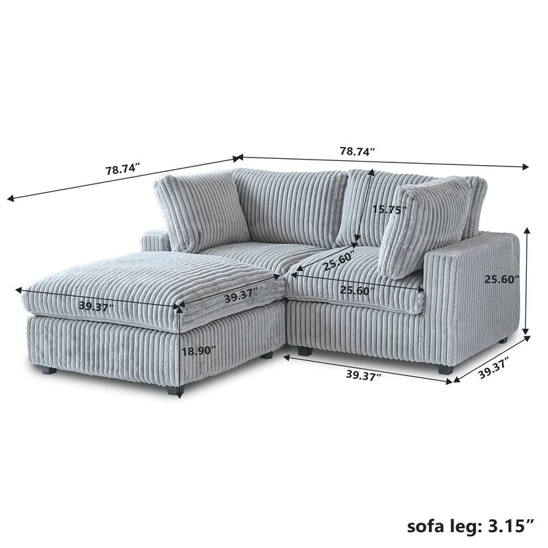 78" Plush Soft Deep Seat Couch, Cloud Sectional Couch, Modular Love Seat Sofa for Living Room