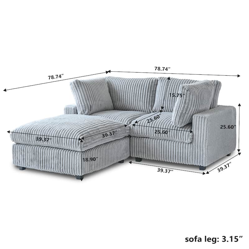 78.74" Modular Sectional Couches, Plush Deep Seat Sleeper Sofa with Removable Covers