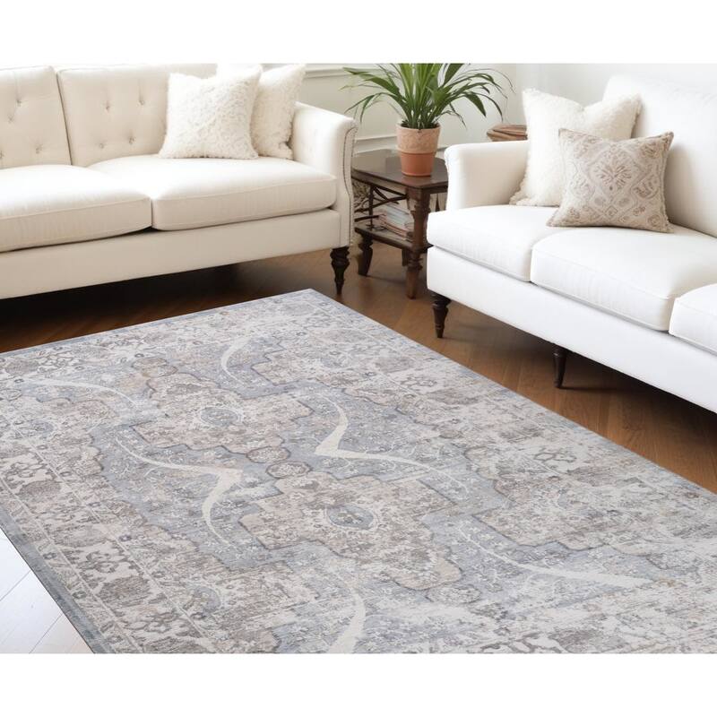 Bihov Distressed Abstract Modern Stain Resistant Durable Area Rug By HomeRoots - 8' X 11' - Oxford Blue - Rectangle