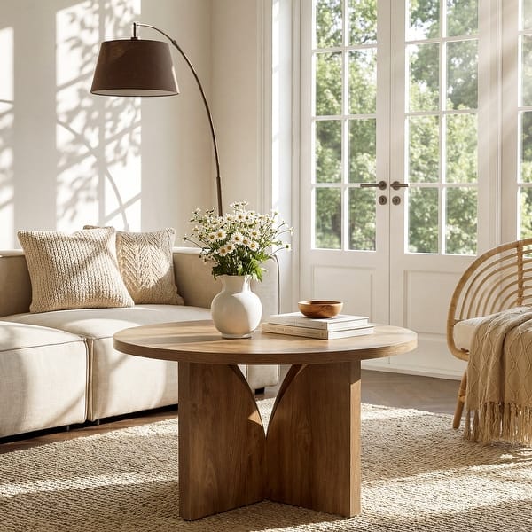 31.5'' Round Coffee Table, Modern Center Table with Sturdy Base