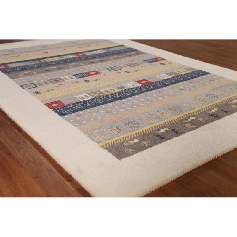 Tribal Gabbeh Indian Rug Multi-Color Geometric Handmade Wool Carpet - 5'3" x 7'7" - 5'3" x 7'7" - Multi-Color