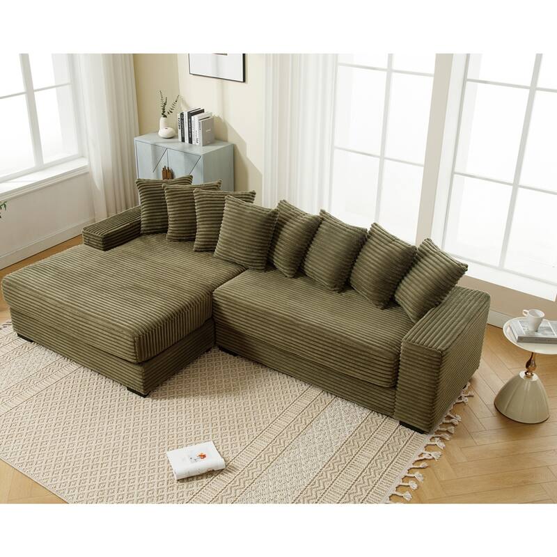 Oversized Two-Piece Couches, L Shaped Sofa, Corduroy, Right Chaise Daybed,with Armrests,Eight Throw Pillows,Corner Sofa