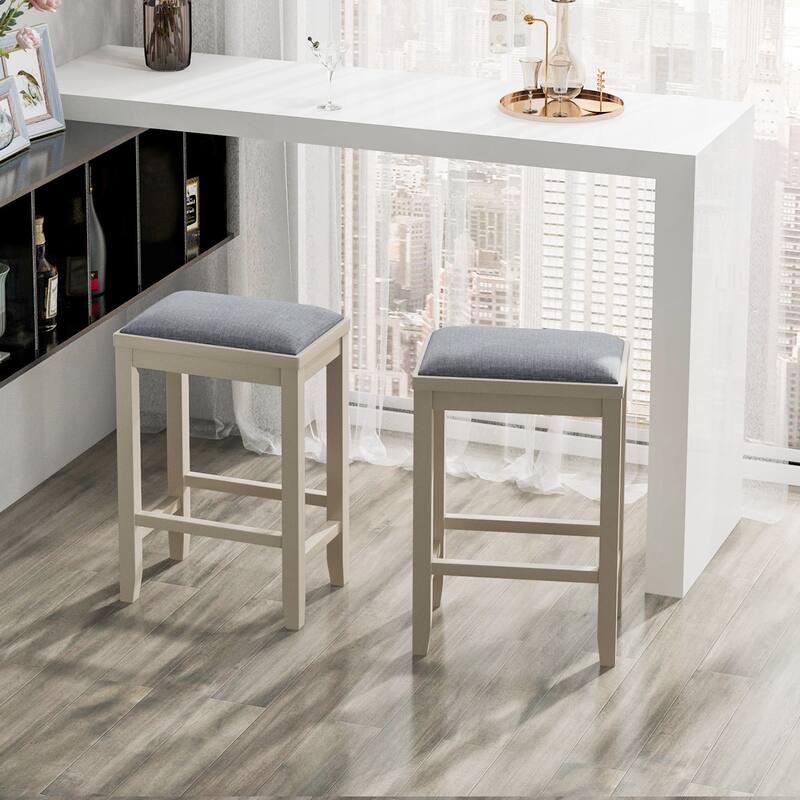 Costway Set of 2 Upholstered Bar Stools Wooden Counter Height Dining