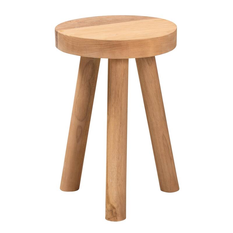 Terah Mid-Century Modern Natural Brown Teak Wood Ottoman Footstool - Natural Brown