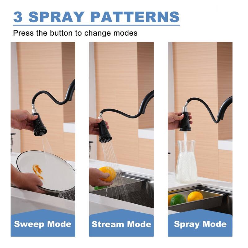 3-Function Single Handle Touchless Pull Down Sprayer Kitchen Faucet