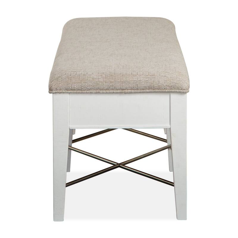 Magnussen Home Heron Cove Chalk White And Dovetail Grey Upholstered Bench - 58''W x 17''D x 19''H