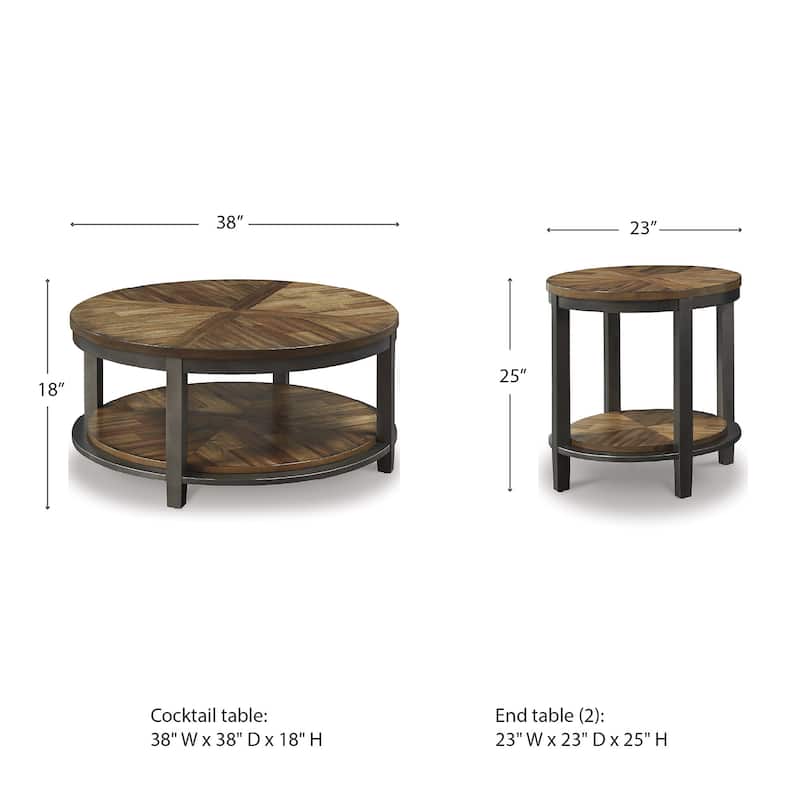 Roybeck Table (Set of 3) - Light Brown/Bronze - 38" W x 38" D x 18" H