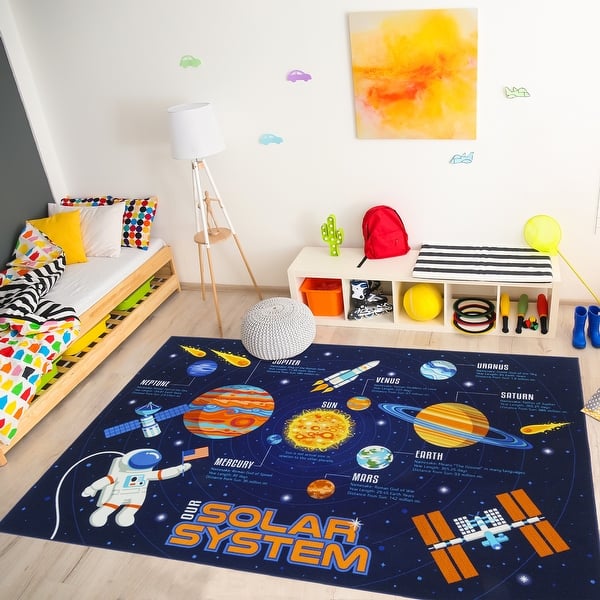 slide 2 of 4, Gertmenian Educational Solar System Polypropylene Non-Slip Easy Care Digital Printed Youth Area Rug 6'6" x 9'6" - 6'6"x9'6"