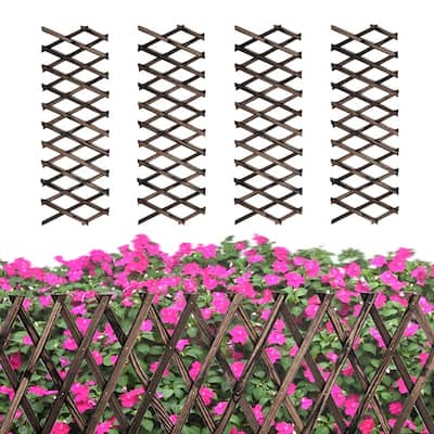 4 PCS Expandable Garden Trellis, 12" x 75" Wooden Lattice Fence Wall Panel Stretchable Decorative Fences Lattice Trellis