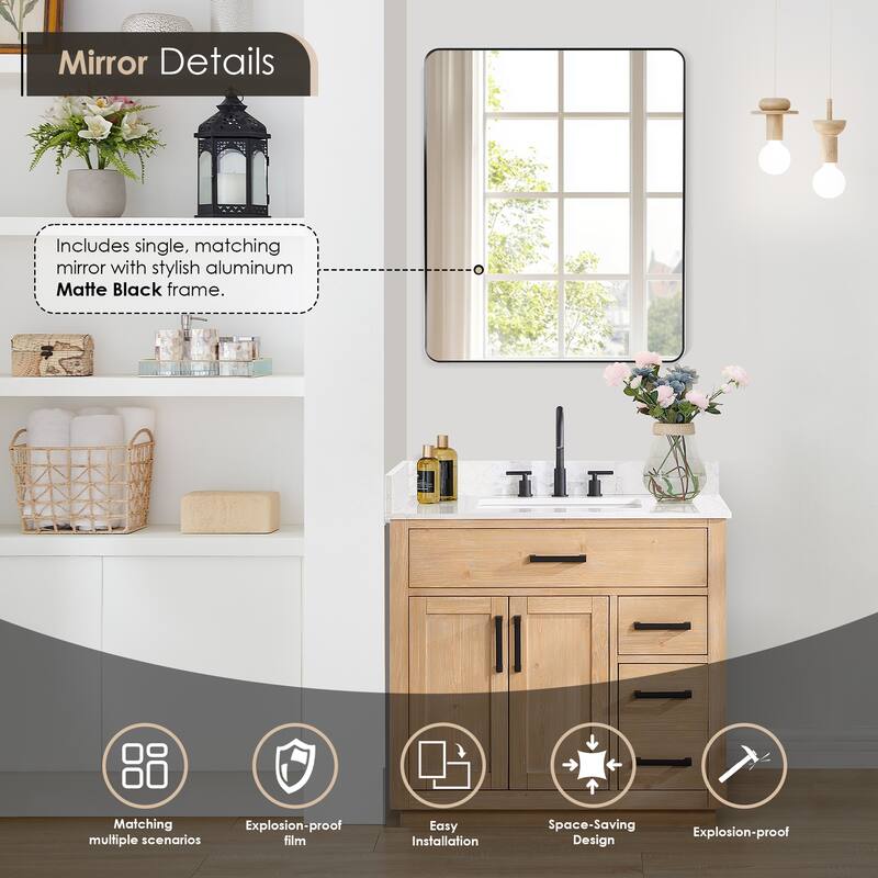 Altair Gavino Bath Vanity with Grain White Composite Stone Top and Mirror