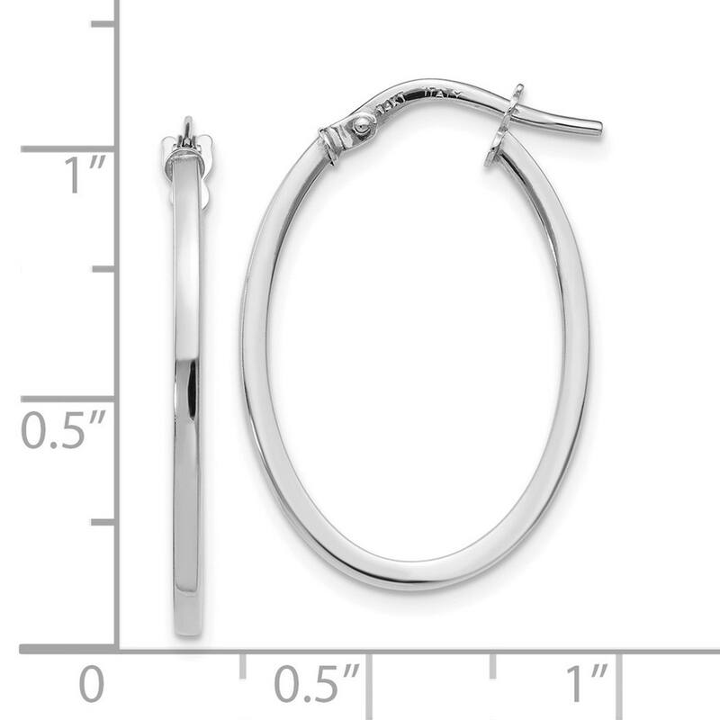 Curata 10k White Gold 26.75x2mm Squared Tube Polished Oval Hoop Earrings
