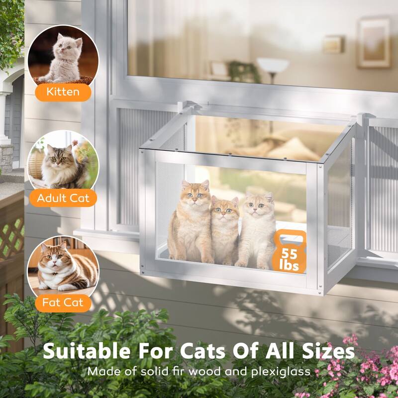 VEIKOUS Cat Window Perch & Catio Outdoor Enclosure, Adjustable Cat Window Box with Plexiglass
