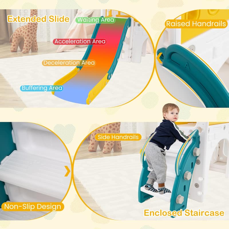 9 in 1 Toddler Slide and Climber Playset with Basketball Hoop Tunnel and Storage Indoor Outdoor Playground for Kids