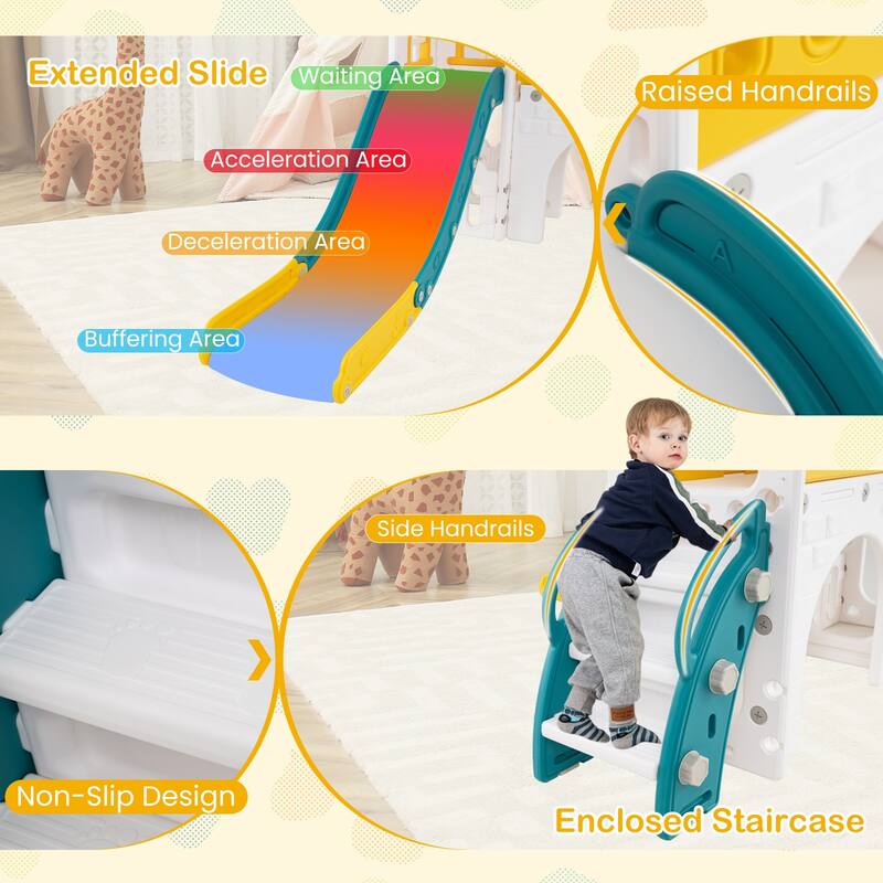 Gymax 9 in 1 Toddler Slide L Shaped Kids Slide & Climber Playset w/