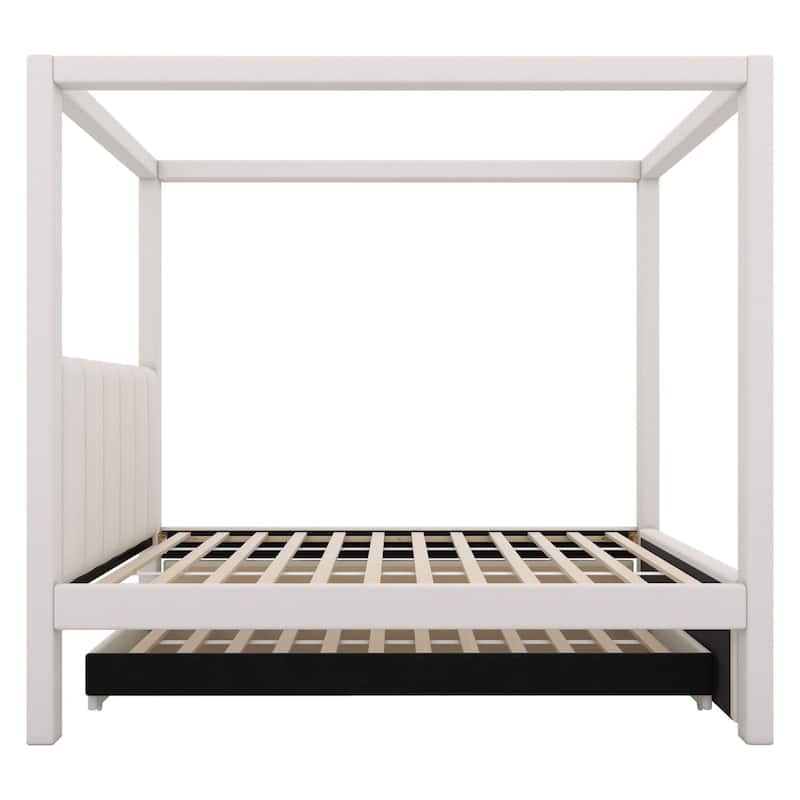 Upholstered Canopy Platform Bed with Trundle and Storage Drawers
