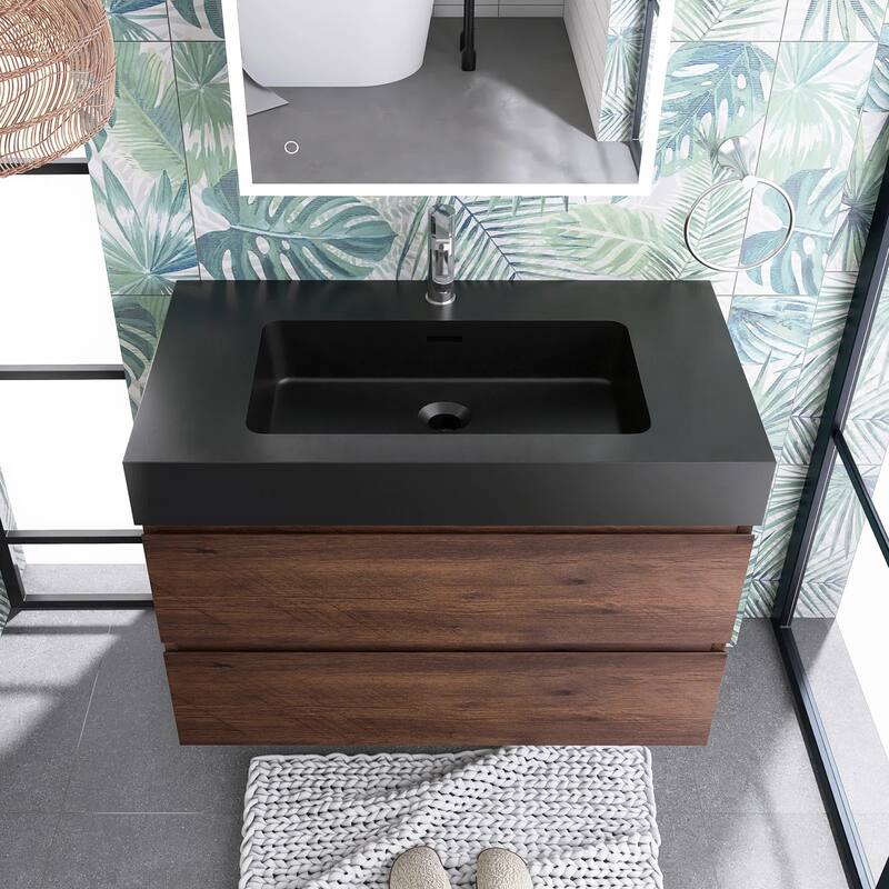 Single Sink Floating Bath Vanity in with Solid Surface Top