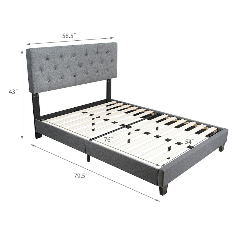 Gymax Full Size Upholstered Panel Bed W/Linen Panel Headboard