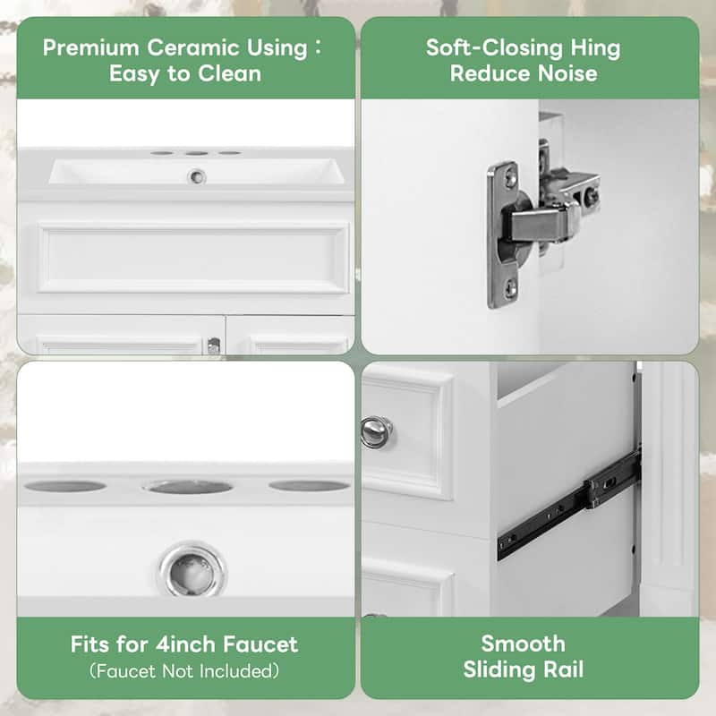Bathroom Vanity with Ceramic Sink, Small Bathroom Storage Cabinet, Bathroom Vanities with 2 Drawers & Adjustable Shelf
