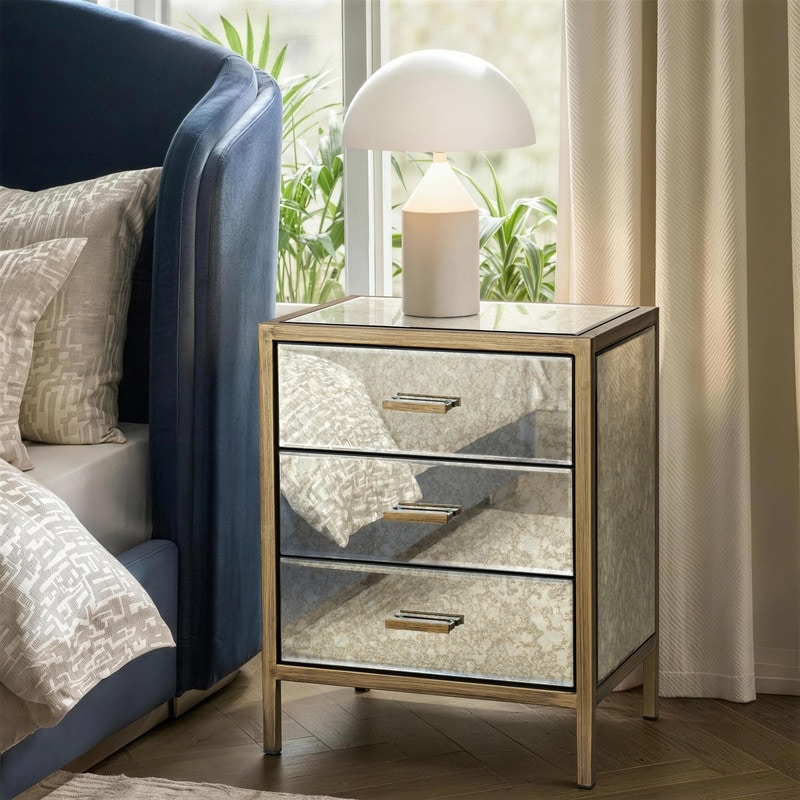 3-Drawer Nightstand with Antique Mirror