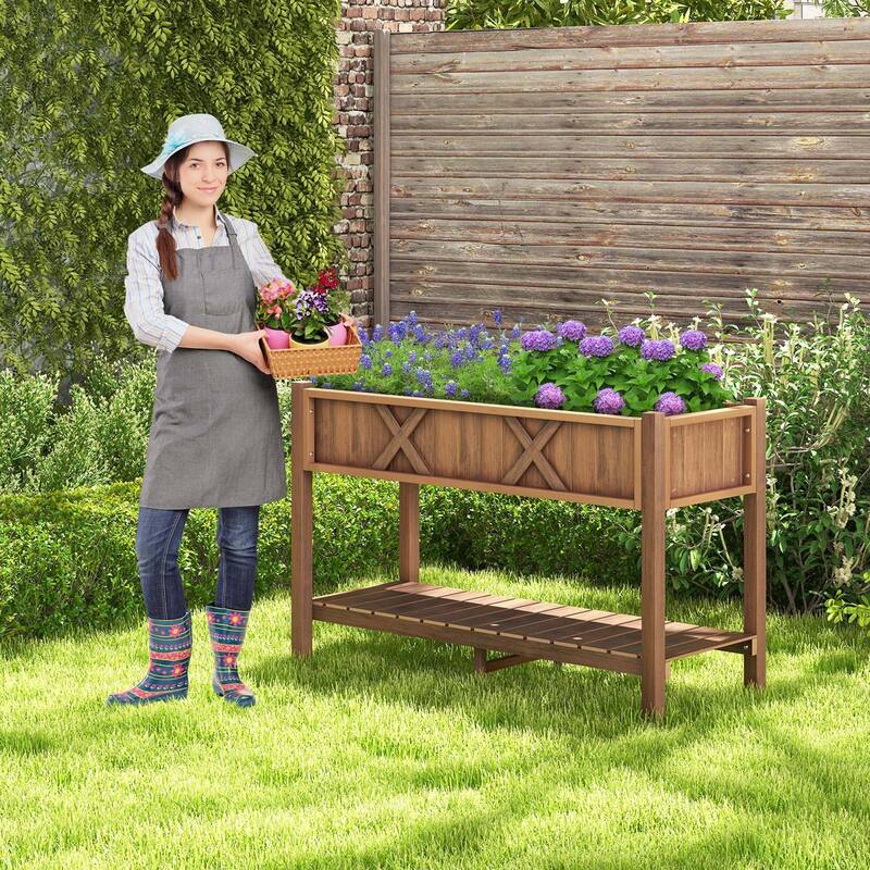 Costway HIPS Raised Garden Bed Poly Wood Elevated Planter Box with - See Details