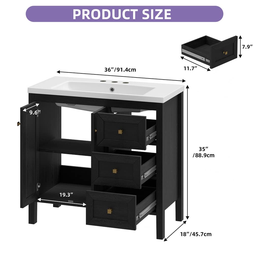 Moasis 36"/42" Bathroom Vanity with Sink Set and 2 Soft-Closing Doors & 3 Drawers