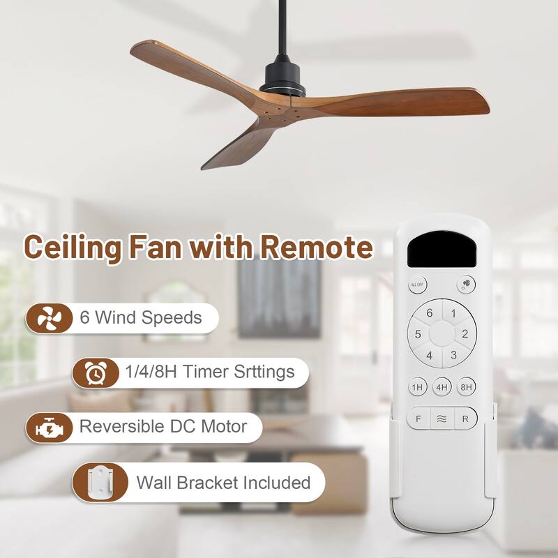 Sofucor 52 Inch Ceiling Fan without Light Solid Wood,with Remote,Smart Optional-Alexa/Google Assistant/APP/Remote Control