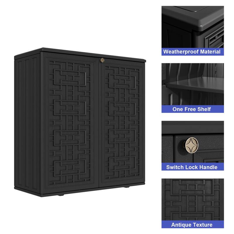 Outdoor 34.3"W x 36.2"H Plastic Vertical Storage Shed With One Shelf