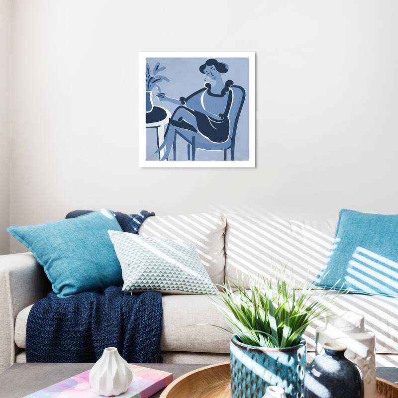 Wynwood Studio Canvas Abstract Waiting in Blue Blue and Mid-Century Modern Wall Art Canvas Print - 20 x 20